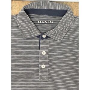 Orvis Performance Polo Shirt Mens XL Grey Striped Short Sleeve Golf Casual